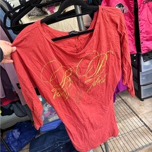 Baby Phat Coral Long Sleeve Graphic Top with Gold Script
